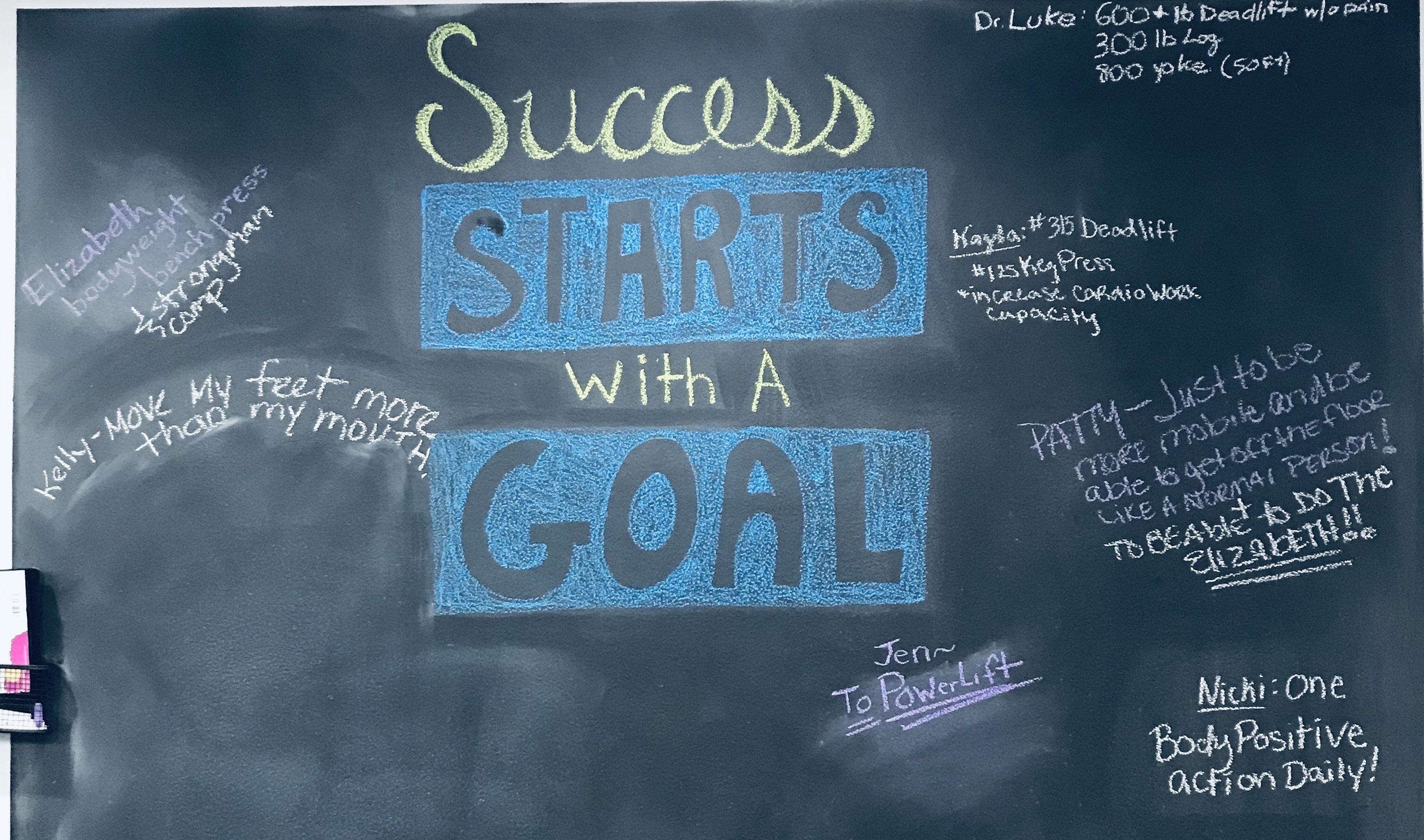 Goal setting - Wellness Solutions Chiropractic Center Chalkboard that says "success starts with a goal"